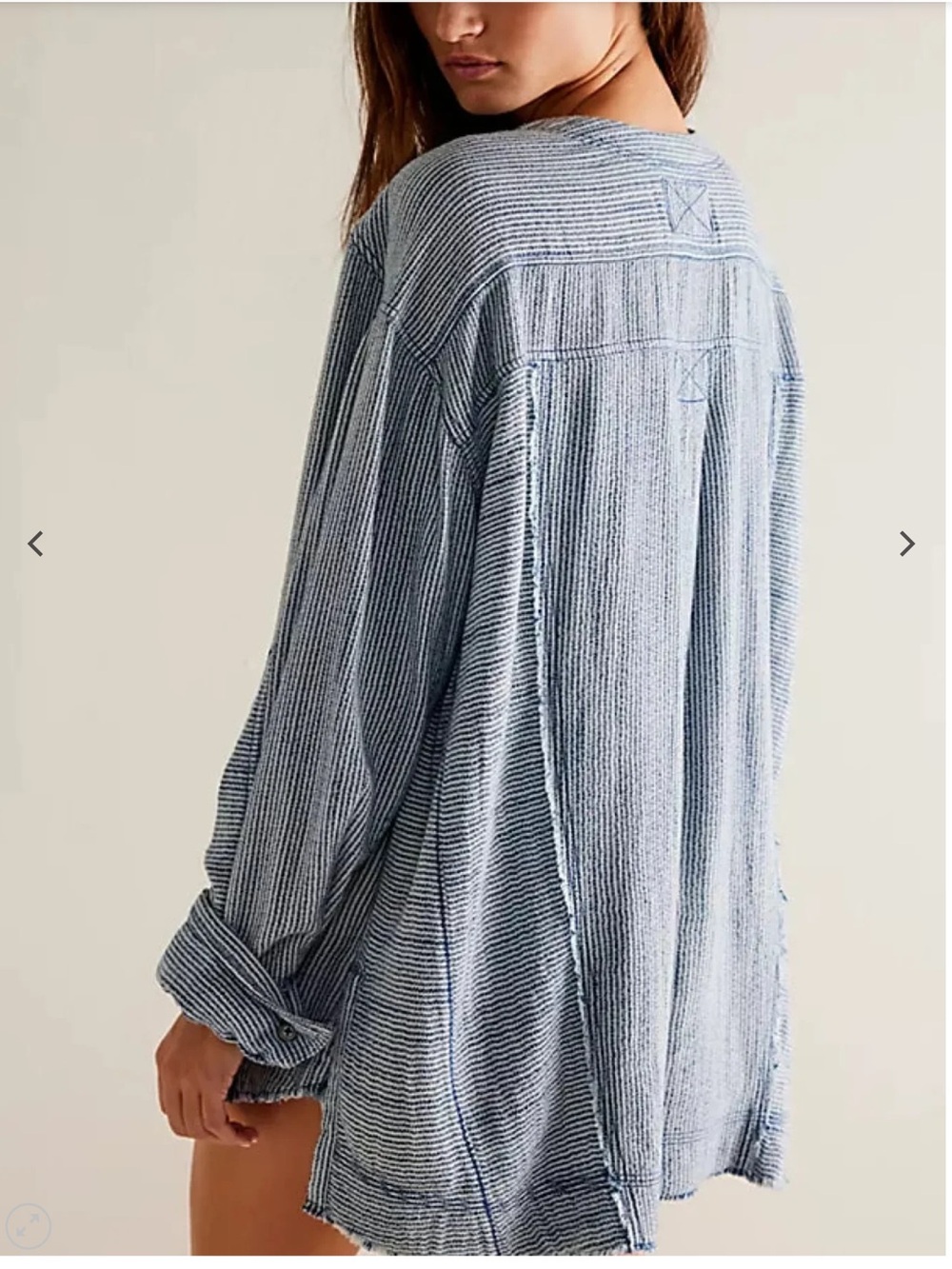 Free People We the Free By The Shore Shirt Indigo Stripe - Picture 2 of 9